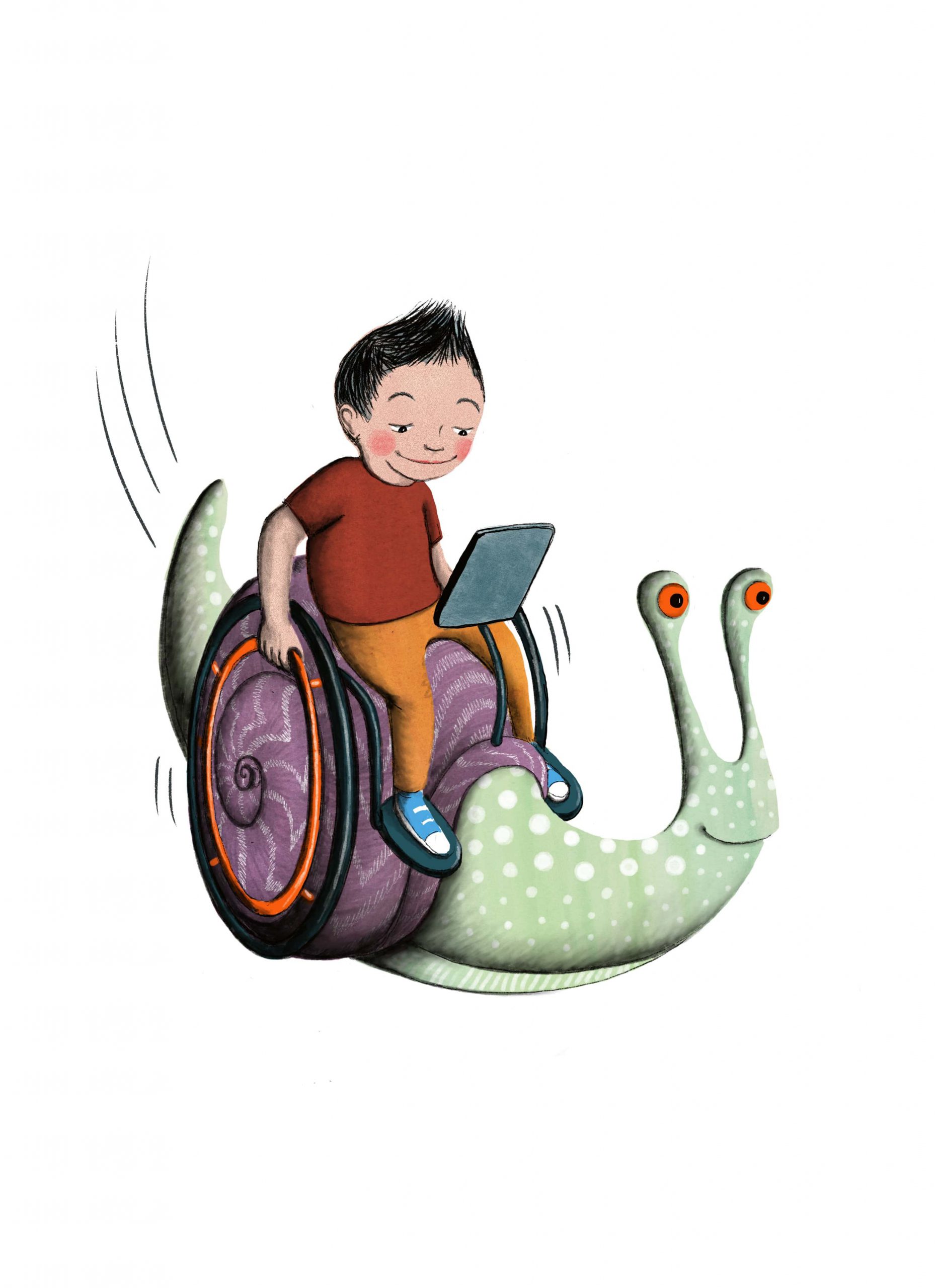 child reading on a snail