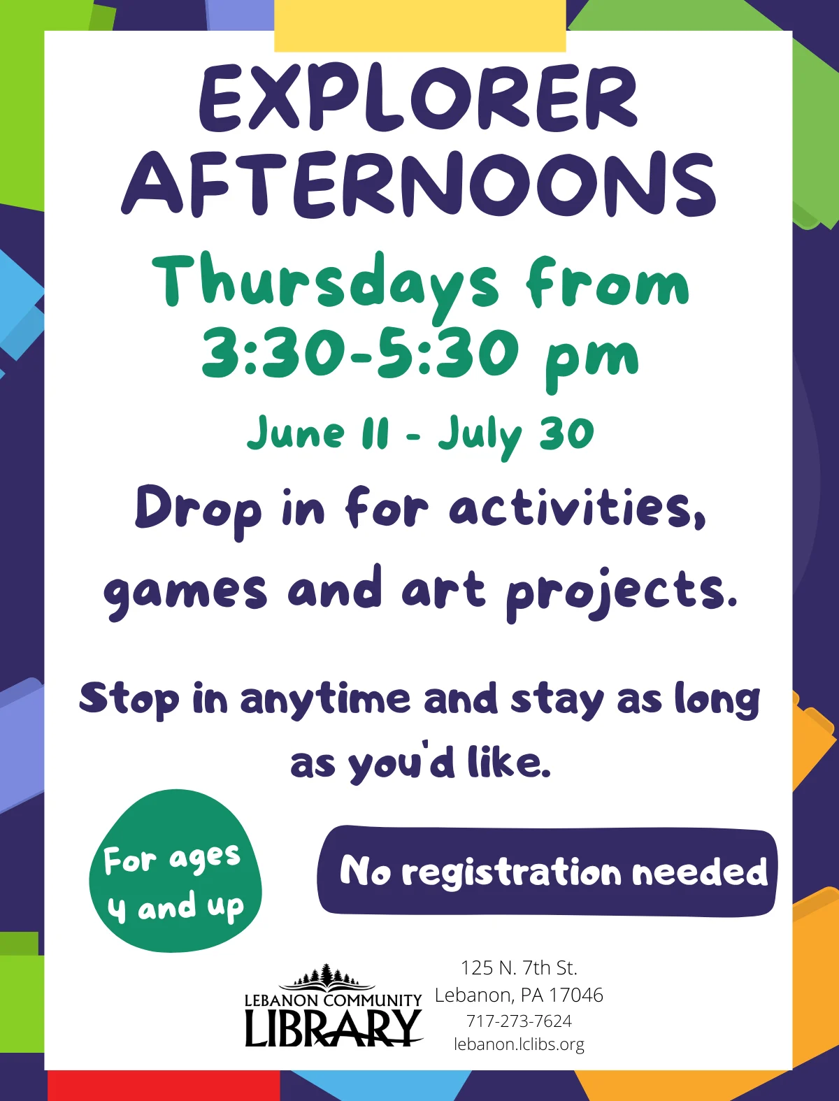 Explorer Afternoons Thursdays 3:30-5:30pm